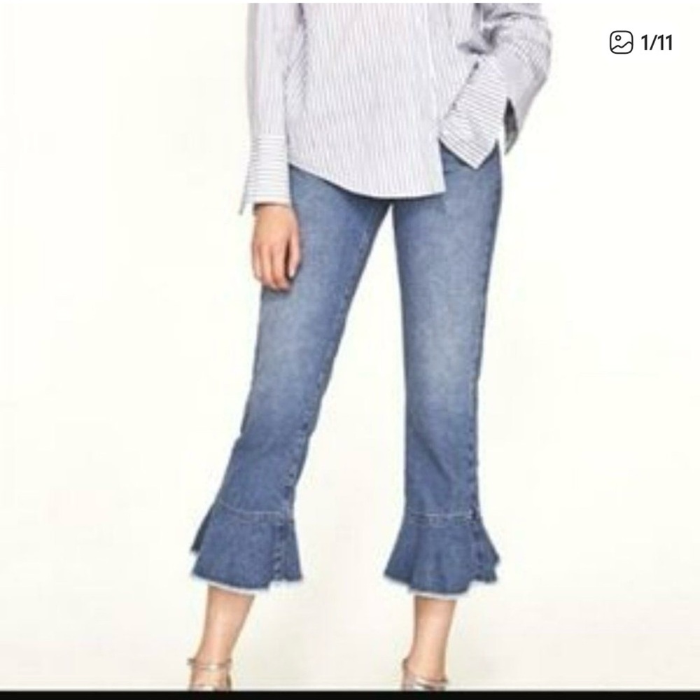 Zara basic denim z1975 ruffle raw hem size 6 jeans